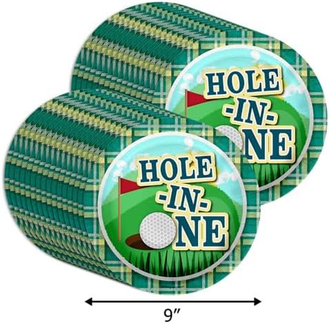 Hole in One Golf First Birthday - 32 Piece Disposable Party Supplies - Decorations for Golfing 1st Birthday Round Party Plates - Large 9" Paper Plates In Bulk - Image 2