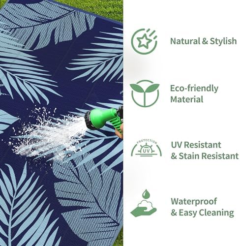 GENIMO Outdoor Rug, Waterproof Plastic Rugs for Patio, 6'x9' Blue - Image 6