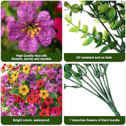 Daisy Artificial Flowers for Outdoors Decor, 12 Bundles Faux Daisy with Eucalyptus Fake Plants Greenery UV Resistant Look Real Colorful Faux Flowers for Outside Planter Porch Patio Yard Gardens, Mix - Image 5