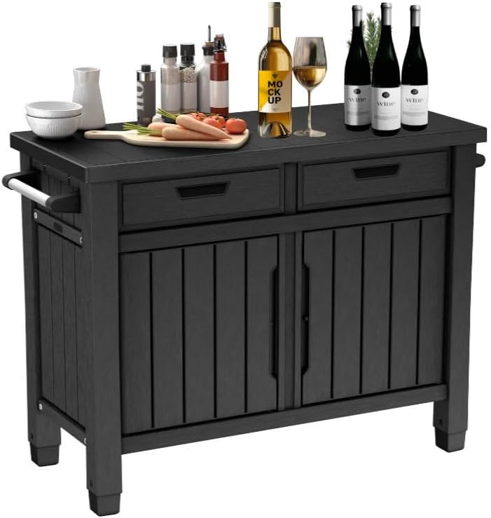 Outdoor Storage Cabinet with Drawers, Entertainment Buffet Table, Graphite Gray, 49.4" W x 35.4" H x 25.3" D by Unknown