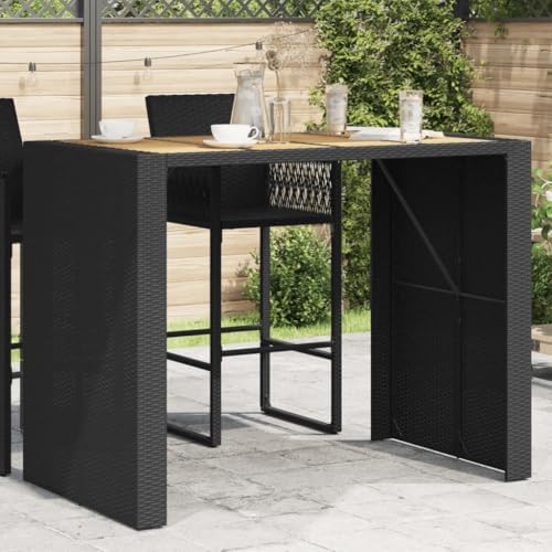 Black Garden Bar Table with Acacia Wood Top and Powder-Coated Steel Frame for Outdoor Dining and Gatherings, Seats Four, Modern Design, Durable Construction, Easy Maintenance - Image 2
