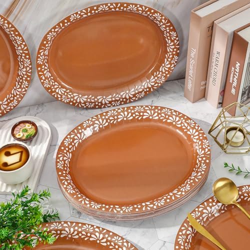 Whaline 50 Pcs Cielito Lindo Paper Plates 12 x 10 Inch Platos De Barro Mexicanos Disposable Dinner Plates Terracotta Clay Pottery Mexico Fiesta Party Supplies for Baby Shower Wedding Decor - Image 5