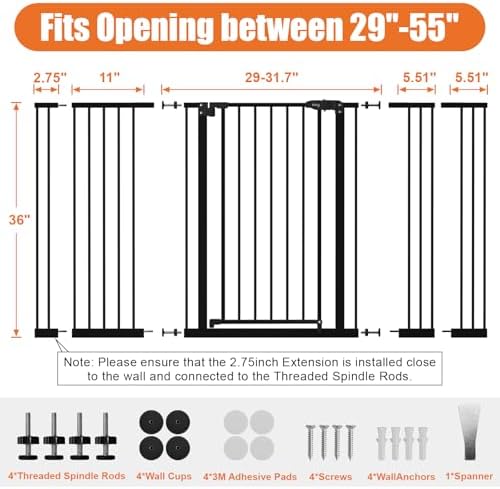keny 36" Extra Tall Baby Gate for Stairs, 29"-55" Wide Auto Close Dog Gate - Image 6