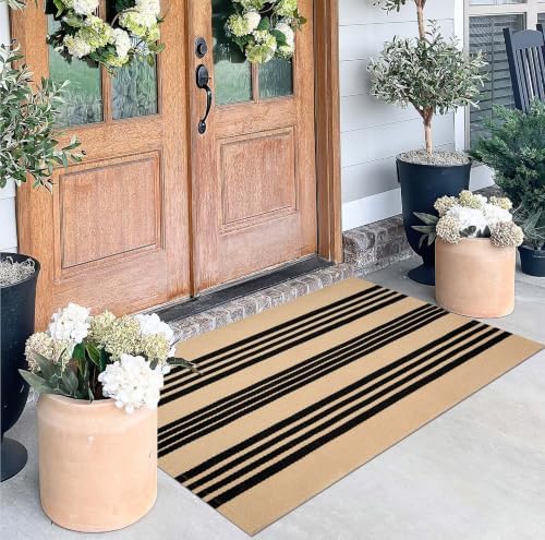 Fall Striped Outdoor Rug 2.3'x3.6',Washable Layered Doormat Porch Decor by BUAGETUP
