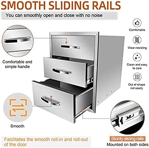 Outdoor Kitchen Flush Mount Triple Access BBQ Drawers, Stainless Steel With Handle for Outdoor Kitchens Or Patio Grill Station, 18Wx23Dx23H - Image 5