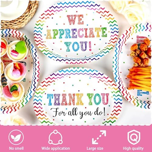 50 PCS Thank You Oval Paper Plates Large 11” Disposable We Appreciate You Party Decorations Volunteer Teacher Appreciation Supplies Favor Be Thankful to Teacher Grilling Gifts Party Tableware Set - Image 3