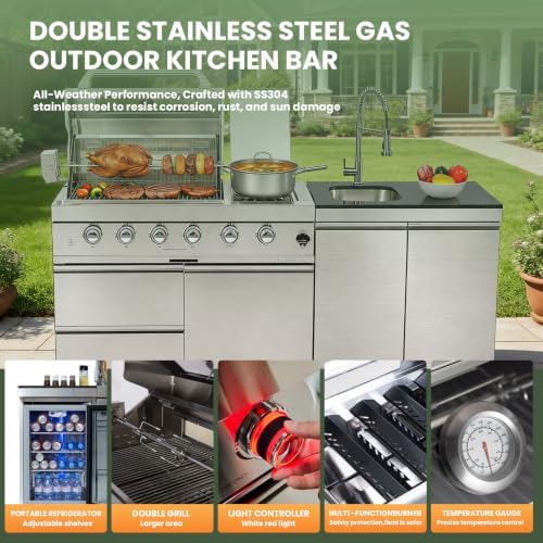 79" Modular Outdoor Kitchen with 4 Burners 72,000 BTU Natural Gas Grill,Rotisserie Oven,Side Burner,Sink & Marble Countertop.Gas Grill for Backyard and Patio.(Natural Gas) - Image 5