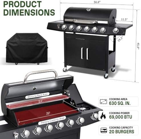 6-Burner Propane Gas Grill and Griddle Combo with Side Burner - Image 2