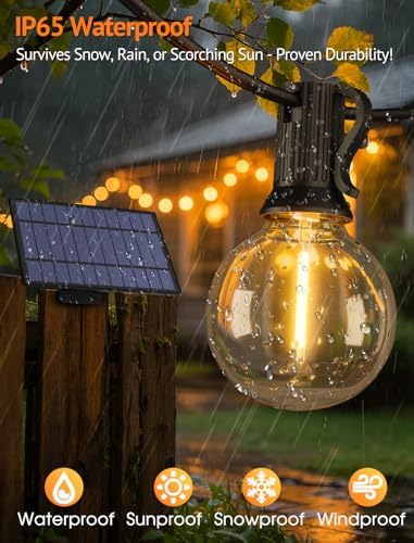 Larkvue 100FT(4x25FT) Solar String Lights with Remote, 43 G40 Bulbs, Black - Image 6