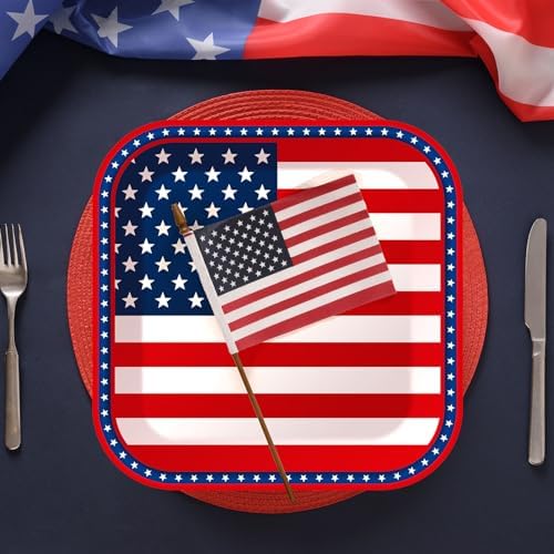 Whaline 40 Pcs 9 Inch Patriotic Paper Plates American Flag Square Disposable Plates 4th of July Party Tableware Dinnerware for 250th Anniversary Independence Day Birthday Party Supplies Table Decor - Image 7