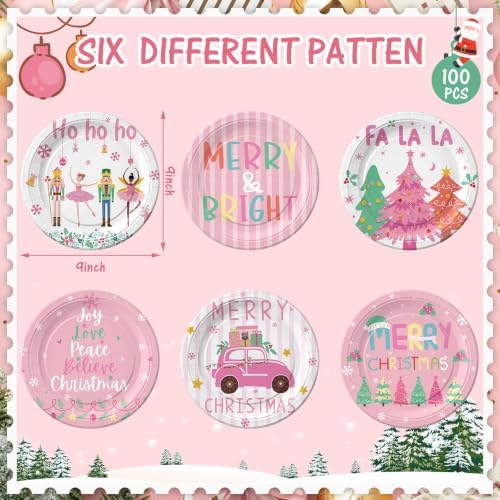 Rtteri 100 Pcs Pink Christmas Paper Plates Disposable 9'' Nutcracker Plate - Image 4