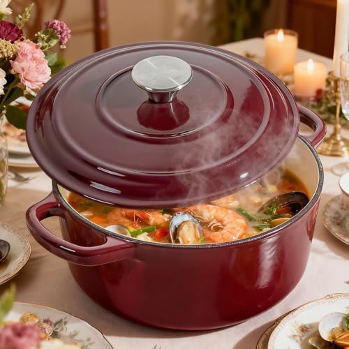 7 QT Merlot Enameled Cast Iron Dutch Oven with Lid - Image 6