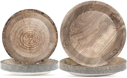 gisgfim 48 Pcs Rustic Wooden Tree Party Plates Supplies Tableware Set Lumberjack Party Decorations Camping Hunting Theme Party Table Supplies Favors Decors for Guests by gisgfim