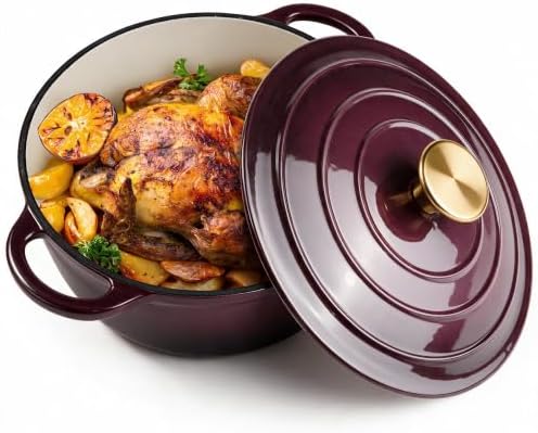 Dutch Oven Enameled Cast Iron with Lid - Big Dual Handles - Oven Safe up to 500°F - Classic Round Pot for Versatile Cooking 3 QT Deep Pot Fig by Alathote