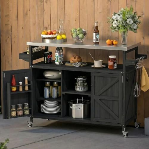 50.25" W Grill Cart with Stainless Steel Tabletop, Black by MeetYourFavoriteProducts