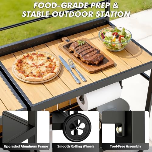 LEVELEVE Modular Outdoor Kitchen Island 4-Piece Set, Aluminum Outdoor Prep Station Grill Cart with Independent Sink, Storage Cabinets & Shelves for Backyard Patio Deck - Image 5