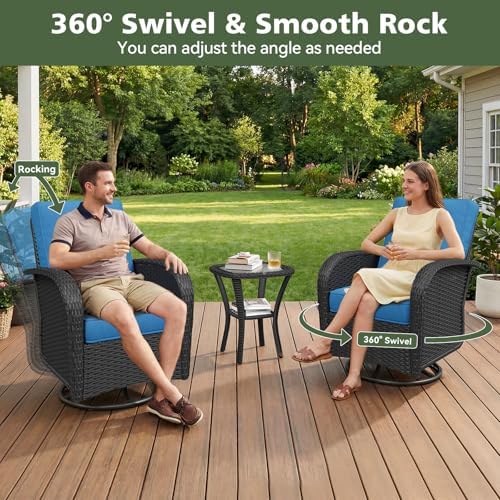 Aoxun 11 Piece Outdoor Patio Furniture Set with 44'' Fire Pit Table, Wicker Rattan Outdoor Furniture with High Back Swivel Rocker Chairs, Outdoor Sofa Set with Thick Cushion & Side Table, Peacock Blue - Image 3