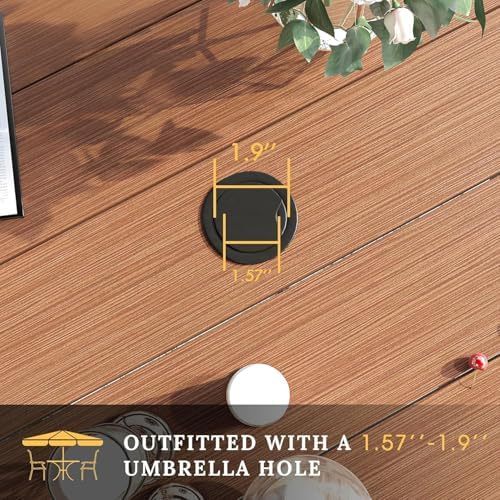 VICLLAX Large Patio Dining Furniture Set, Outdoor Dining Set for 10-60" Round Outdoor Table and Patio Stackable Chairs, Walnut Wood-Like Tabletop and Brown Fabric - Image 5