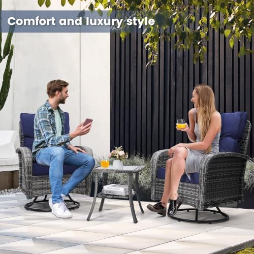 wildformers Luxury Outdoor Swivel Wicker Glider Patio Chairs with Table Set - Image 3