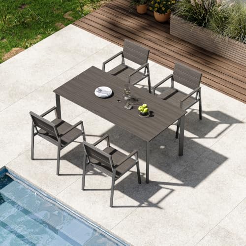 Outdoor Dining Set for 4, Aluminum Patio HDPS Outdooor Table and Chairs Set with Umbrella Hole, All Weather Patio Furniture Set, 5 Peice Patio Dining Table Set (Charcoal) by ComfCove
