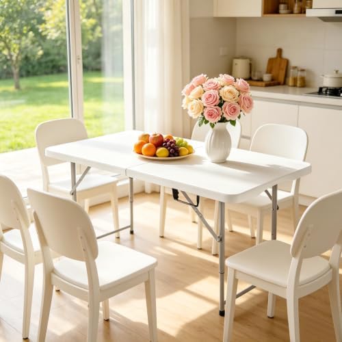 HKLGorg 4ft Folding Table, Adjustable Height Plastic Foldable Table, White - Image 2