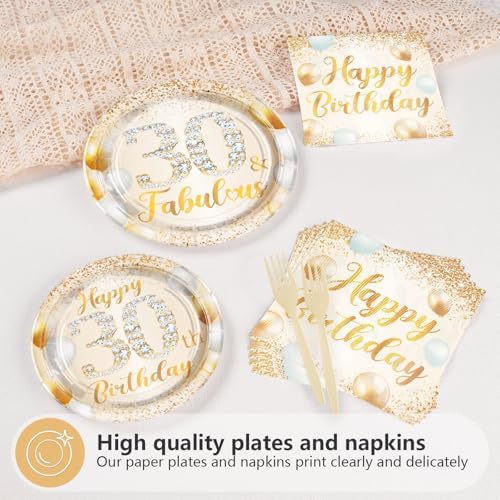 96Pcs 30 Fabulous White and Gold Birthday Party Decorations Serves 24 - Image 3