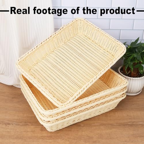4 Pack 16 inch Poly Wicker Baskets, Rectangle Poly Wicker Break Baskets – Rustic, Durable & Easy-Cleaning for Home, Restaurant & Hotel Use - Image 4