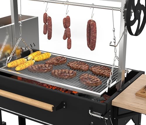 KoolMore 72 in. Charcoal and Wood BBQ Grill, Santa Maria Argentine Style Grill with Adjustable Grate, Heavy Duty, in Black - Image 6