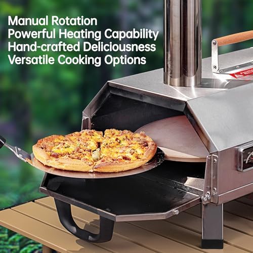 Semi-Automatic Silver 12 Outdoor Pizza Oven Portable Wood Fired Pizza Oven Outdoor Cooking Pizza Maker Portable Pizza Oven for Authentic Stone Baked Pizzas - Image 2