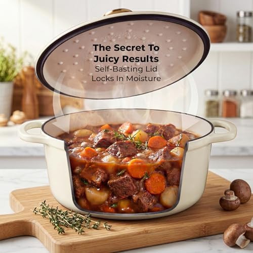 Zulay Kitchen 5 Quart Enameled Cast Iron Dutch Oven Pot with Lid – Premium Durability & Oven Safe up to 500°F – Heavy Duty Cookware Perfect for Bread Baking, Stews, Braising & Roasting – Ivory - Image 4