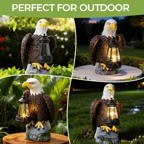 YDKOJGW American Bald Eagle Garden Statue with Solar Light,Outdoor Decor Sculpture,Perfect for Patio,Yard,Porch,Balcony,Distinctive Bald Eagle Home Decor,250 Anniversary USA Gift for Men Father - Image 5