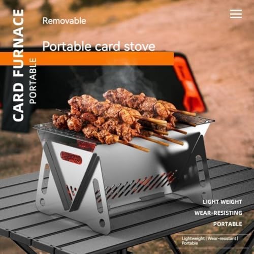 WINB Portable Folding BBQ Grill with Carry Bag for 1-2 People - Mini Charcoal Grill for Camping, Compact Stainless Steel Fire Pit, Outdoor Grill for Backyard, Hiking & Picnic (8.2X5.5 IN) - Image 2