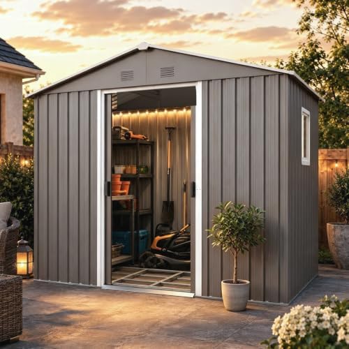 8X4 FT Outdoor Metal Storage with Lockable Sliding Doors - Image 2