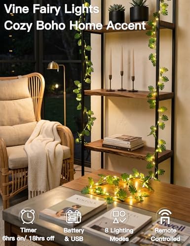 suddus 33FT Monstera Vines with Lights Battery & USB Powered Copper Wire - Image 2