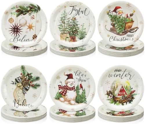 Rtteri 100 Pcs Christmas Paper Plates Disposable 9 Inch Santa Tree Plate by Rtteri