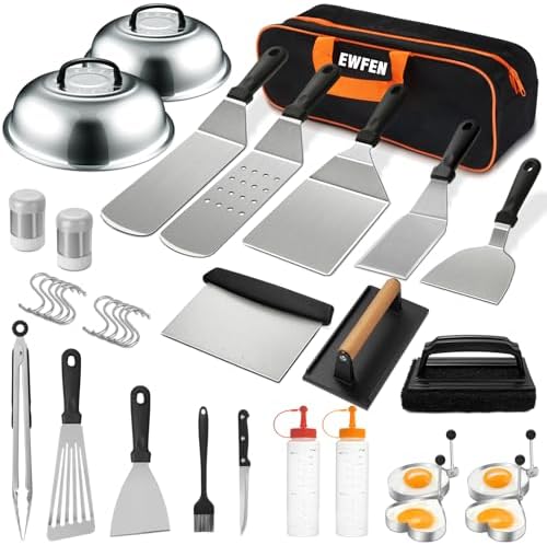 EWFEN 35PCS Griddle Accessories Kit, Flat Top Grill Accessories Set for Blackstone and Camp Chef, Grill Spatula Set with Enlarged Spatulas, Basting Cover, Scraper for Outdoor Barbecue by EWFEN