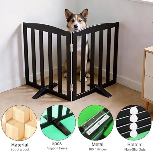 Freestanding Dog Gate Indoor,Doggie Gate Foldable Pet Gates for Doorways,Stairs or Hallways, Wooden Black Pet Gate for the House, Pet Fence with Support Feet Included,24 "Height-2 Panels - Image 5