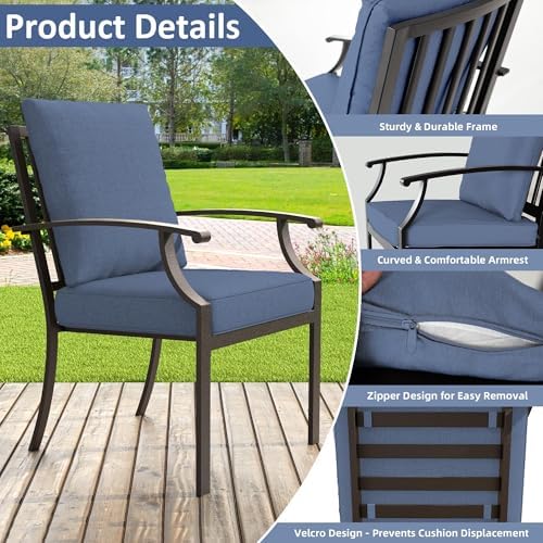 ALAULM 7-Piece Patio Dining Table and Chairs Outdoor Dining Set for 6 Patio Dining Sets with Rectangular Metal Table with Umbrella Hole for Patio, Backyard, Garden-DarkBlue - Image 3