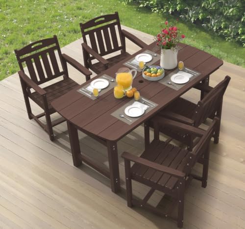 Ciokea HDPE Outdoor Dining Set of 4, Patio Table and Chairs Sets, Brown by CIOKEA