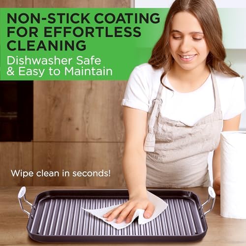NutriChef 20"x13" Stove Top Grill Pan - Double Burner, Hard-Anodized Non stick Grill & Griddle Pan - Image 5