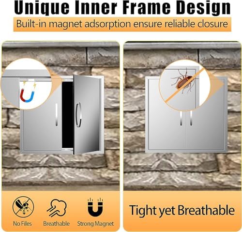 Outdoor Kitchen Doors 26W x 24H Inch, Double BBQ Access Doors 304 Stainless Steel for Outdoor Kitchen Cabinet Grill Station or BBQ Island - Image 5