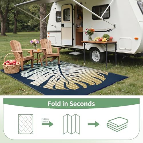 GENIMO Outdoor Rug, Waterproof Plastic Rugs for Patio, 6'x9' Yellow Blue - Image 7