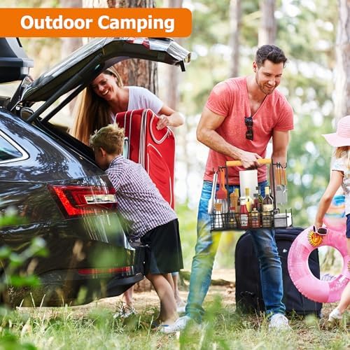 Toncoke Large Grill Caddy with Paper Towel Holder & Side Hooks, All-in-One BBQ Tool Organizer with Adjustable Dividers, Rustproof for Outdoor Kitchen, Camping, RV - Black - Image 6