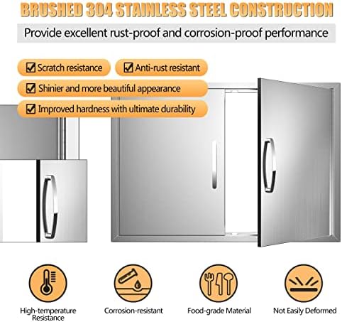 Outdoor Kitchen Doors 31''W X 24''H, Flush Mount Stainless Steel BBQ Access Doors, Double Grill Access Door for Outdoor Kitchen Cabinets and BBQ Island - Image 7