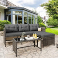 Vongrasig 3 Pieces Patio Furniture Sets, All-Weather Wicker Outdoor Sofa Couch Sectional Set, Small Conversation Set for Patio, Garden w/Cushion, Glass Table, (Grey) by Vongrasig