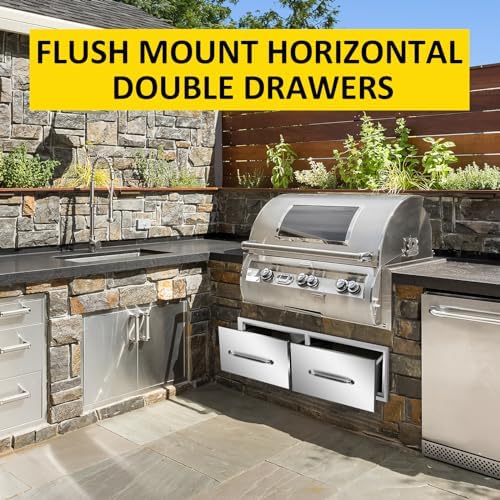 Outdoor Kitchen Drawers 30" W x 10" H x 20" D Flush Mount Horizontal Double Drawers with Chrome Handle,Stainless Steel Built-in BBQ Drawer for Outdoor Kitchen Island, Patio Grill Station - Image 5