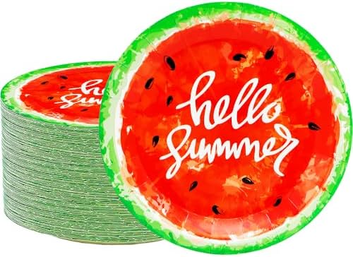 50Pcs Watermelon Party Supplies Watermelon Paper Plate,7" Sweet Water melon Dessert Plates Summer Fruit Plates for Baby Shower Summer Fruit Birthday Party Decor (Red) by HSPAIDYP