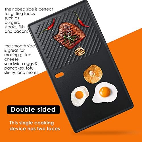 Uniflasy Cast Iron Reversible Grill Stove Top Griddle Pan 16 7/8" Skillet Flat Pan, Cast Iron Grill Griddle Plate for Charbroil 463420508 463420509 Gas Grills Replacement Parts, Cookware Accessories - Image 4