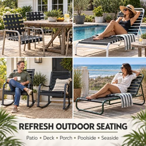 LukLoy 2" Wide 20ft Long Vinyl Straps for Patio Chairs Repairs, Black - Image 2