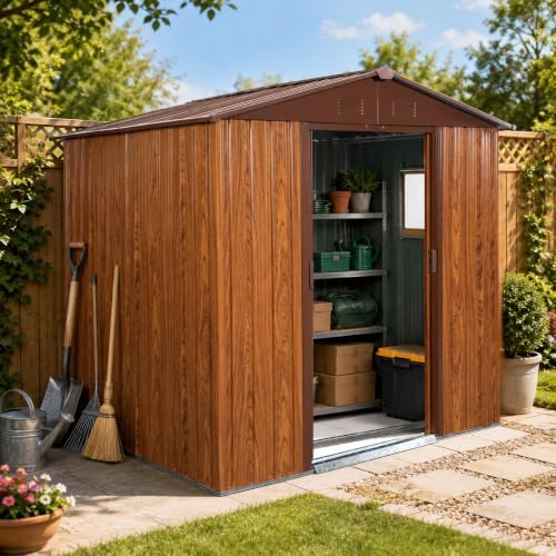 6x6 FT Outdoor Metal Storage Shed with Lockable Sliding Doors,Foundation by Unknown